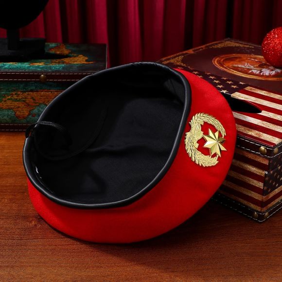 Vintage Beret Hat With -pointed Star:adjustable Faux Wool Cap For Retro🌻 - Picture 9 of 9